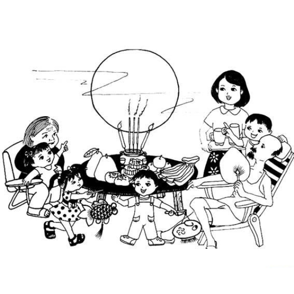 Tranh tô màu gia đình ngắm trăng ngày Trung thu