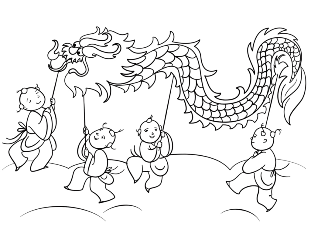Tranh tô màu múa lân ngày Trung thu