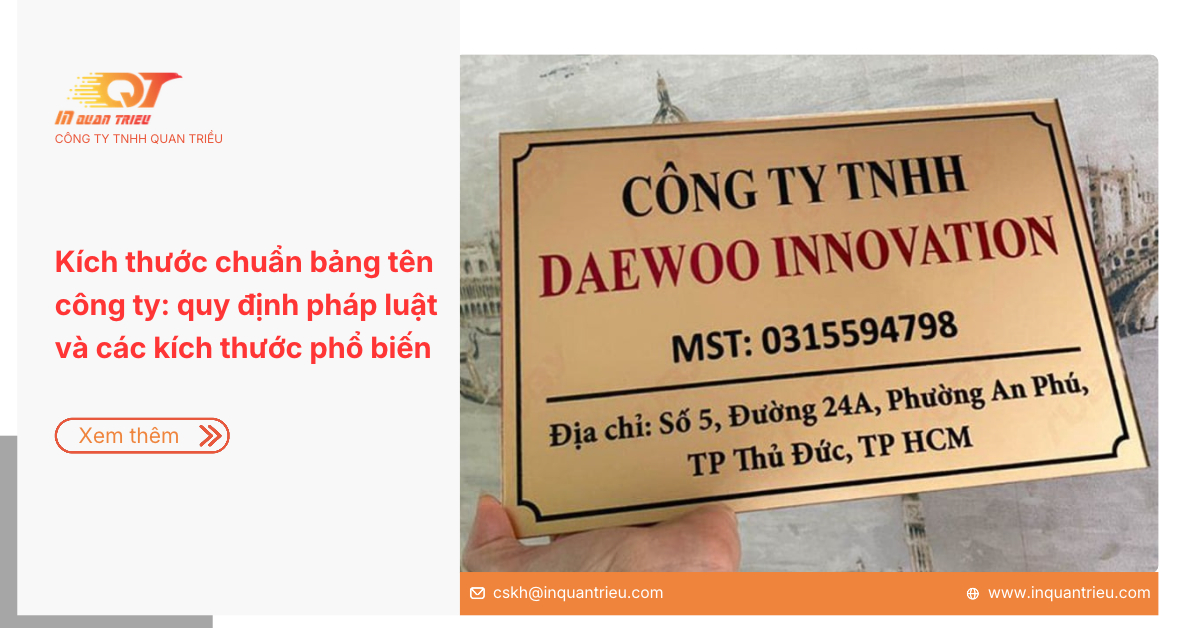 Kích thước chuẩn bảng tên công ty: quy định pháp luật và các kích thước phổ biến